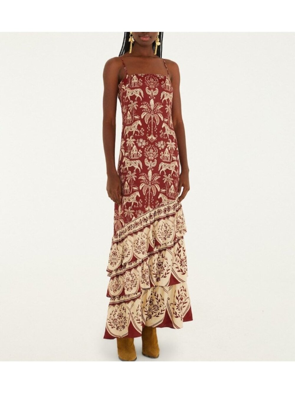 Farm Rio Haras Strapless Maxi Dress Horse Tropical Boho Feminine Womens M